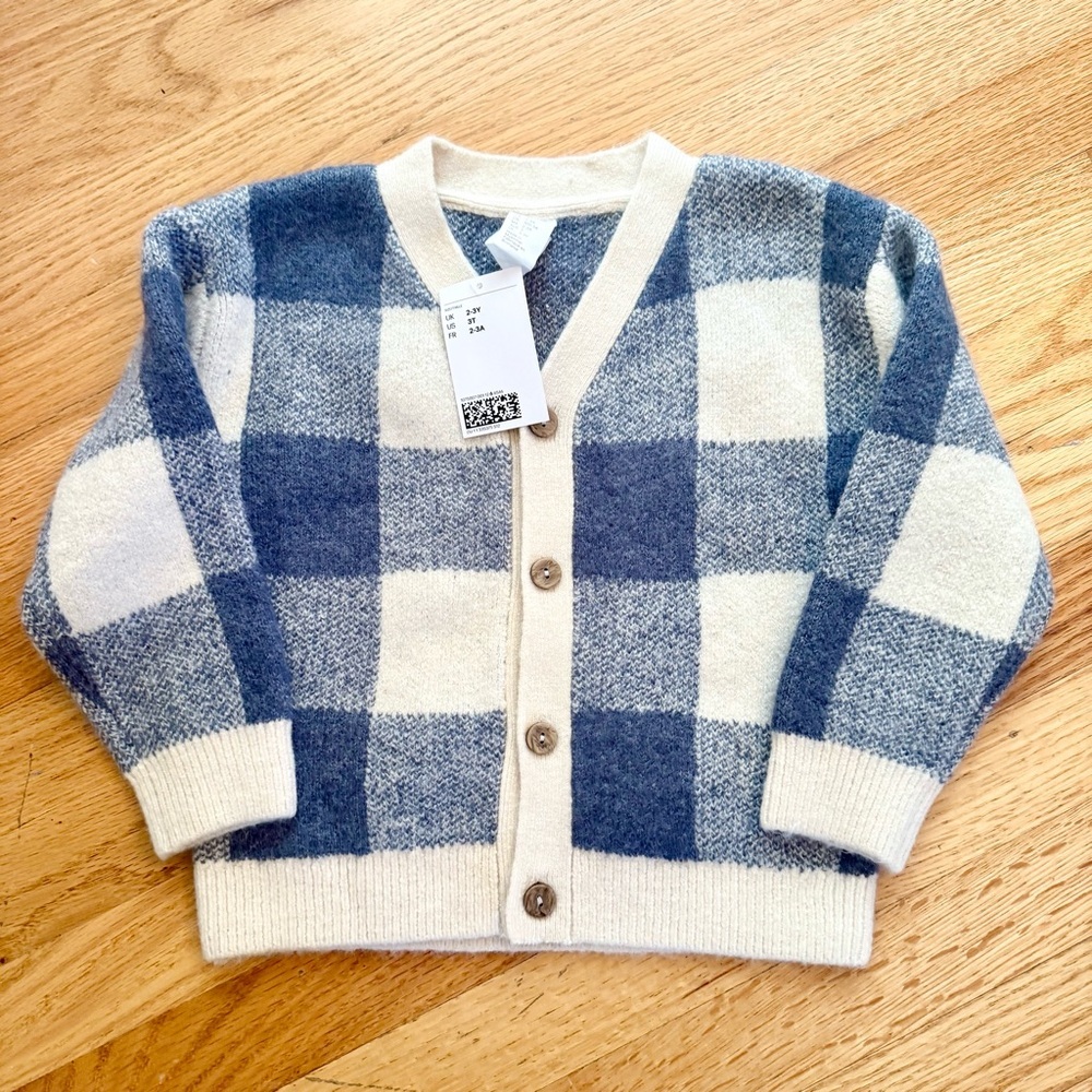 H&M Kids Blue and Cream Checkered Sweater 2-3